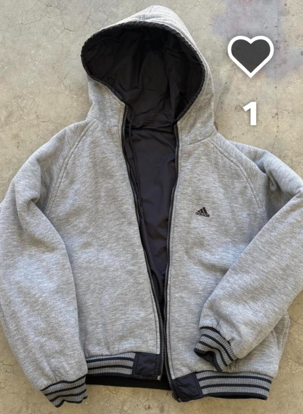 Adidas Light Gray Reversible Performance Jacket with Black Classic 2nd Side ✨🔥